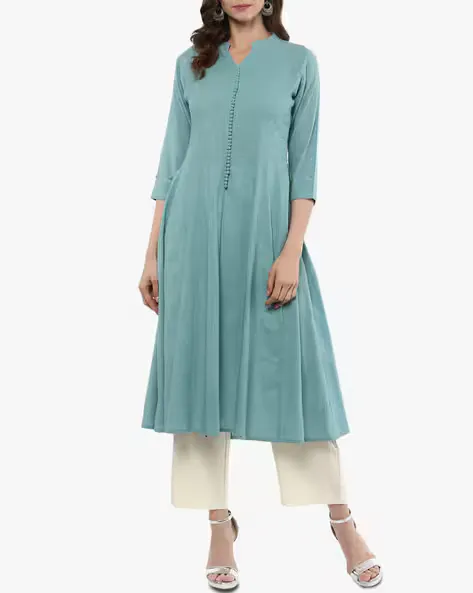 Flared Kurta with Band Collar