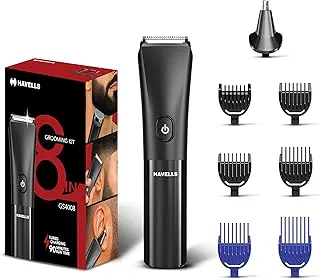 Havells 8 in 1 Grooming Kit |2-in-1 Special Blade|Nose & Ear Attachment|4 Beard & 2 Hair Combs|Type C Turbo Charge|No Nicks & Cuts|2 Year Guarantee|GS4008