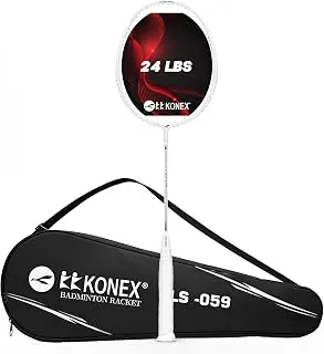 Konex Badminton Racquet 2U (95±2g) Aluminium Frame | 24 LBS String Tension | Super Lightweight Slim Shaft with Full Racket Cover (Pack of 1) (White)