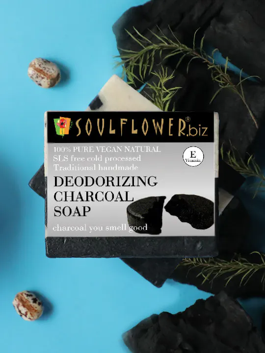 Soulflower Sustainable Unisex Pack of 2 Deodorizing Charcoal Soaps