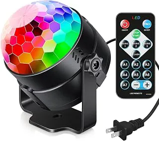 Sound Activated Party Lights with Remote Control, RGB Disco Ball DJ Light, 7 Modes LED Strobe Stage Lamp for Home, Room, Parties & Karaoke, Black (Pack of 1)