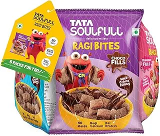 Tata Soulfull Ragi Bites Combo Pack - Choco Fills, Vanilla & Strawberry Fills, No Maida, Ragi Calcium, Dal Protein, Kids Breakfast Cereal, 114 g (6 x 19 g)