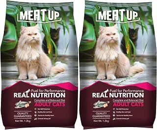 Meat Up Adult Dry Cat Food 1.2Kg + 1.2kg, Total 2.4Kg | Ocean Fish Flavour| Maintains Urinary pH | Hair ball protection | Healthy skin & Coat | Taurine for healthy heart