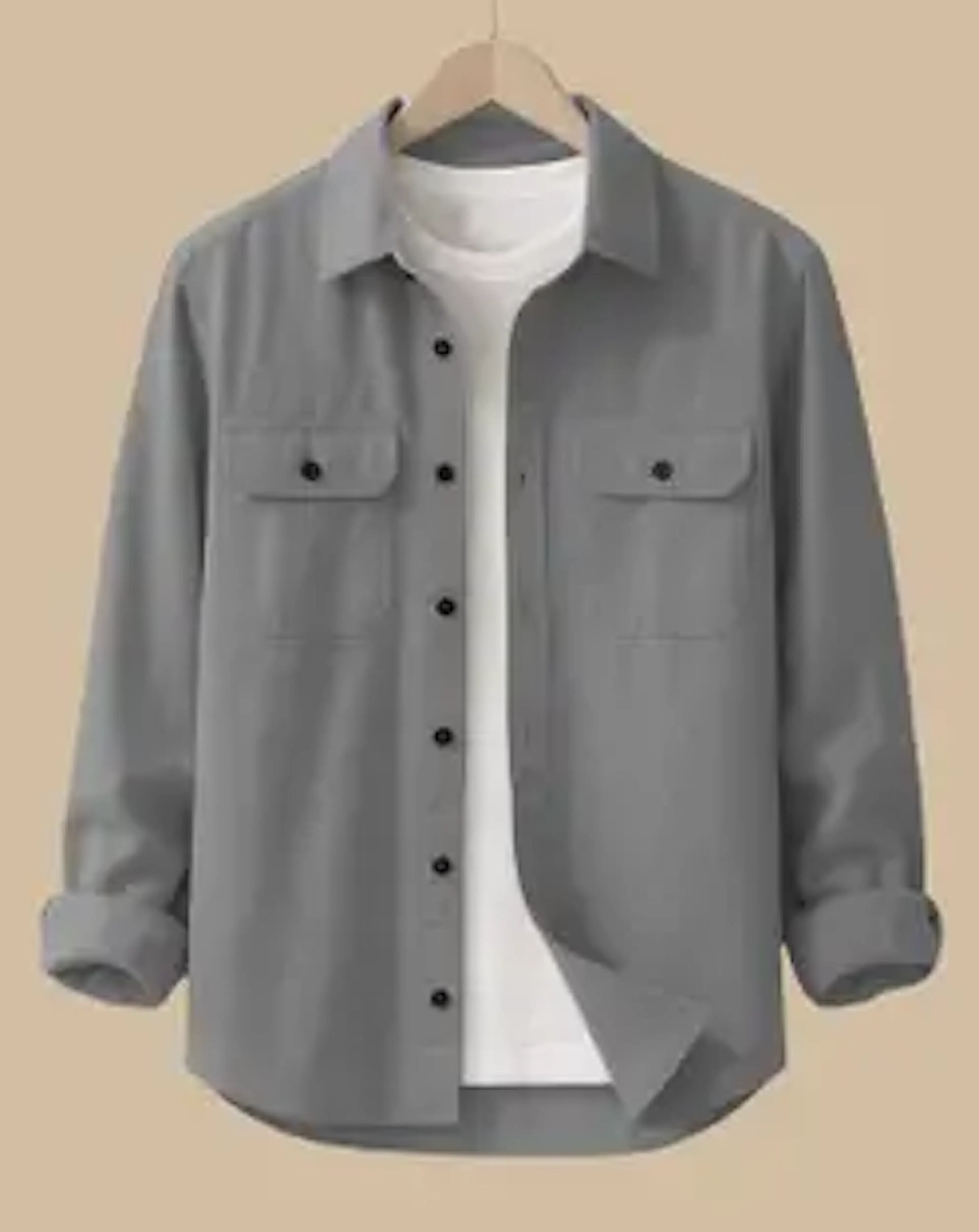 DEEMOON Men Solid Casual Grey Shirt