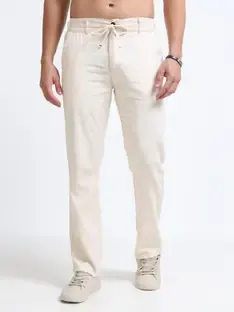 GLOBAL NOMAD Straight Fit Men Cream Trousers