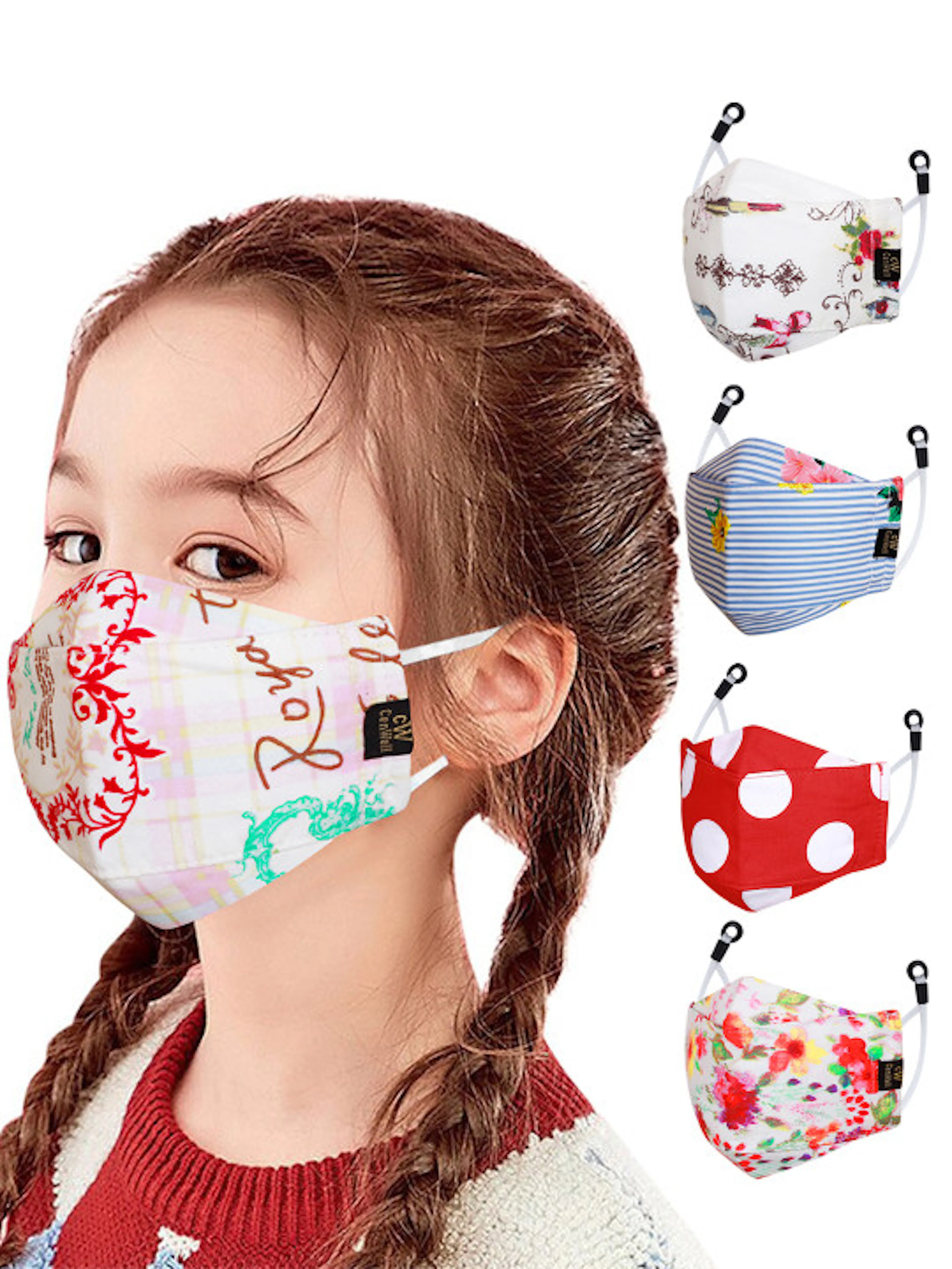 CENWELL Kids Pack Of 5 Multi Printed 6-Ply Pure Cotton Reusable 3D Cloth Face Masks