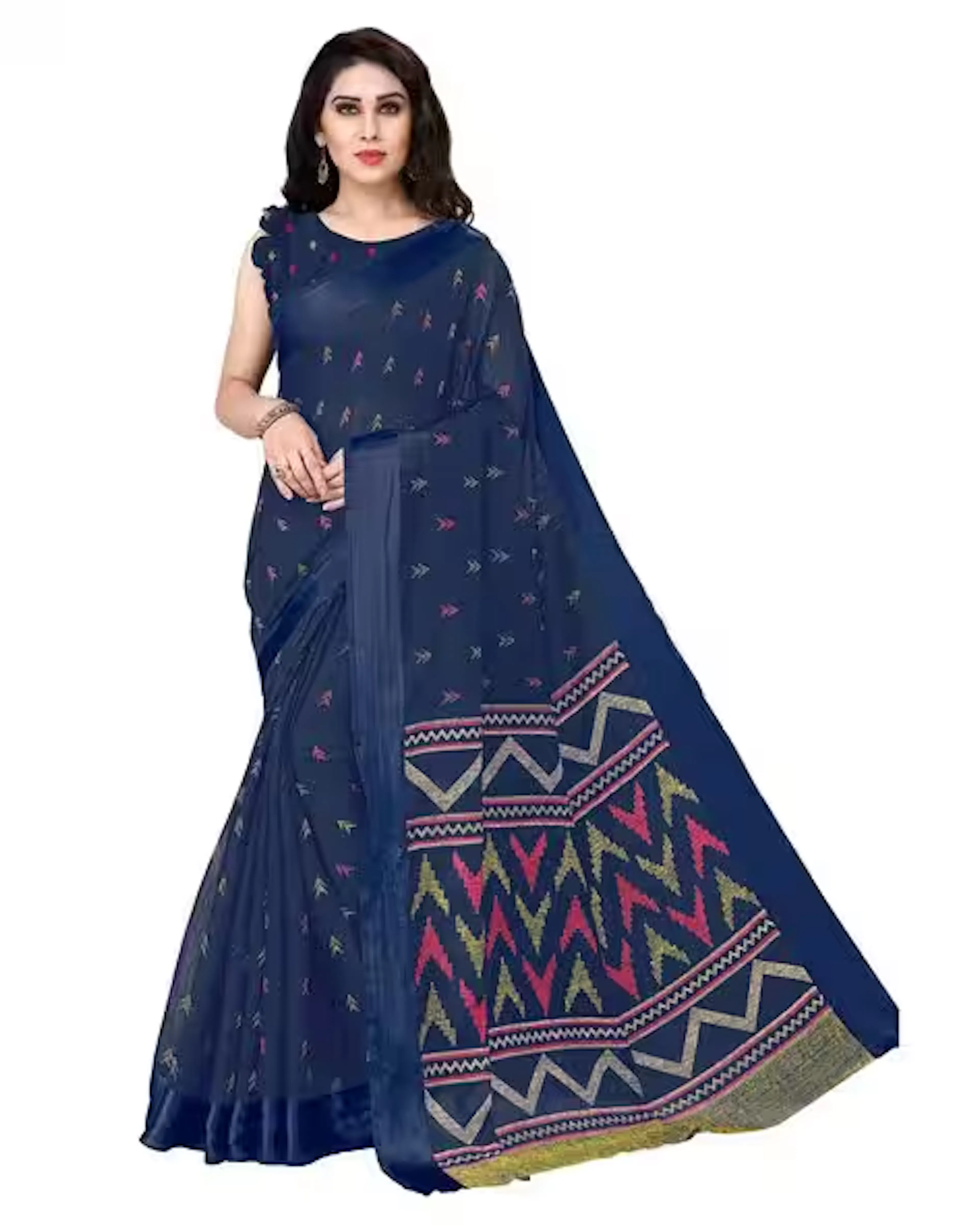 Chevron Print Unstitched Saree