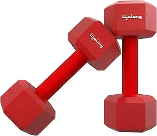 LifelongPVC Hex Dumbbells Pack of 2 (5kg*2) Red Color for Home Gym Equipment Fitness Barbell|Gym Exercise|Home Workout| For Men & Women (6 Months Warranty)