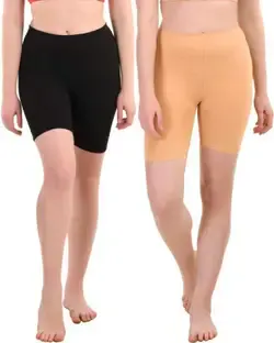 Apraa & Parma Solid Women Black, Beige Cycling Shorts, Basic Shorts, Board Shorts, Swim Shorts, Regular Shorts