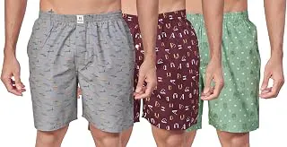 NermosaPure Cotton Comfortable & Breathable Printed Regular Shorts/Boxer for Men, Pack of 3