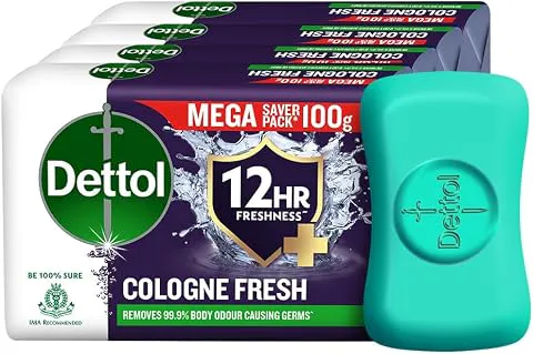 Dettol Cologne Fresh Bathing Soap Bar with 12hr Freshness and Germ Protection, 100g Pack of 4, (400gm)