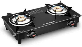 Longway Furn Glass Top, 2 Burner Manual Ignition Glass Gas Stove (Black, ISI Certified, 2 Years Warranty)