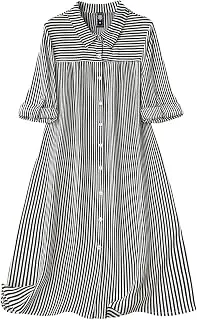 Sheetal AssociatesWomen's Black & White Vertical Striped Shirt Dress| Comfortable Relaxed Fit Summer Dress