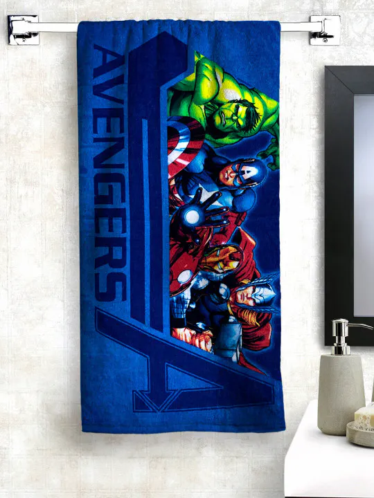 Marvel Kids Blue & Red Avengers Printed 350 GSM Bath Towel