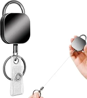GLUN® Pack of 1 Heavy Duty Retractable Badge Reel with ID Holder Strap & Keychain Strong Sidekick Carabiner Belt Loop Clip, Retracting Lanyard with Cord for Keys & I'd Access Cards
