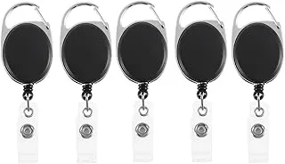 GLUN® Oval Black Colour Retractable Reel ID Card Holder, Pack of 5 ID Badge Reel Clip On Card Holders