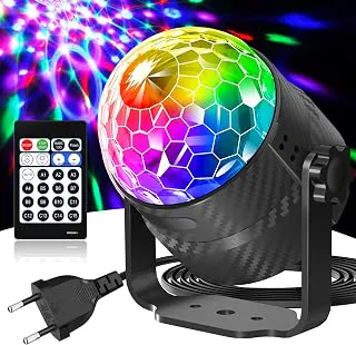 Disco Ball, 360° Rotation Controlled by Music with Remote Control and 2m Cable, 15 Colours RGBP Disco Ball Suitable for Family Reunion Children Birthday Party