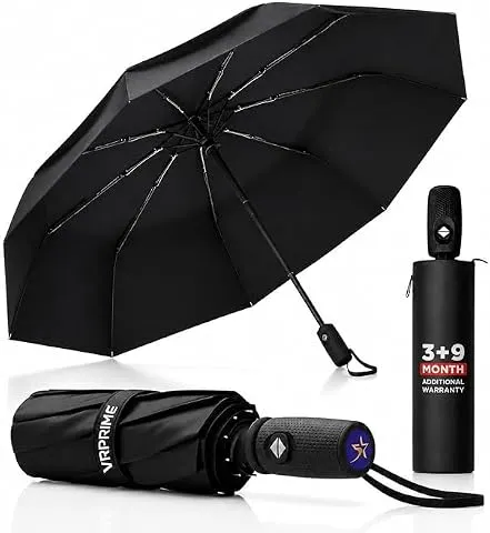 GenericUmbrella for Men Rain | Foldable Fully Automatic, Windproof Ribs Umbrella with Travel Cover for Men & Women (Black) (REFLECTIVE)