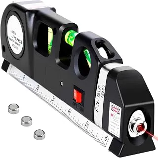 Laser Level Pro 3 Multifunction Measuring Tool with Horizon Vertical Aligner Bubbles, Built-in Ruler Tape Measure and Laser Line Marker for Home DIY Construction Wall Hanging
