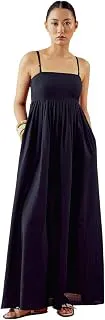 FIORRAWomen's Black Solid Linen Maxi Dress