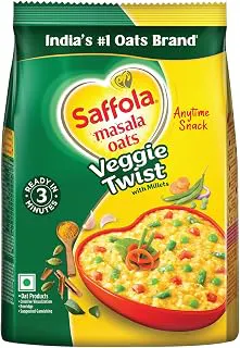Saffola Masala Oats | 250g/225g |Veggie Twist | Tasty, Anytime Snack | Ready in 3 mins | Millets Goodness- with Bajra & Jowar | No maida, No added preservatives | Oats Helps manage weight (weight may vary)