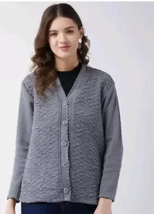 Urban Decor Solid V Neck Casual Women Grey Sweater