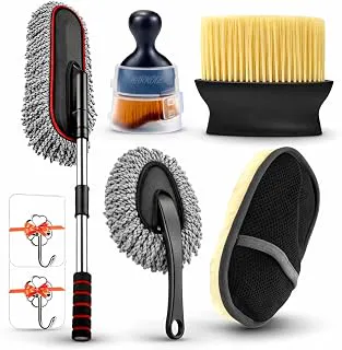 7-in-1 Car Cleaning Kit – Extendable Microfiber Car Wash Mop, Dashboard & AC Vent Detailing Brush, Dusting Duster, Wash Pad & Hooks | Interior & Exterior Car Care Combo (Pack of 7) (Multi)
