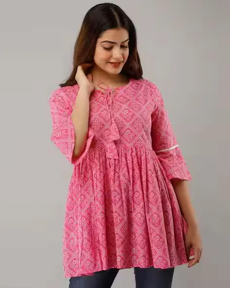 Printed Top with Neck Tie-Up