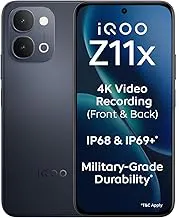 iQOOZ11x 5G (Titan Black, 8GB RAM, 128 GB Storage) | Dimensity 7400-Turbo Processor | 7200 mAh Battery | 4K Video Recording Front & Back | IP68 & IP69+ | Powered by OriginOS 6