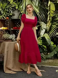 EMERYLA Women A-line Maroon Midi/Calf Length Dress