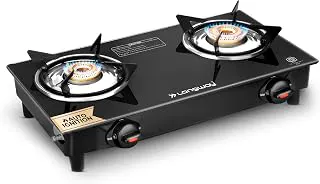 Longway Furn Glass Top | 2 Burner Auto Ignition Glass Gas Stove | ISI Certified with 2 Years Warranty (Black)