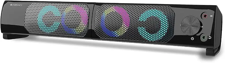 ZEBRONICS Wonder BAR 10, 2.0 USB Computer Speakers, 10 Watts, 2-in-1 Design, USB Powered, RGB Lights, AUX, Volume Control, Headphone/Mic Port, for Laptops & Desktop