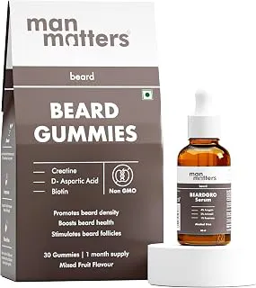 Man MattersBeardGro Oil-In-Serum With Beard Gummies 30N | Anagain, Aminexil & Rosemary | Biotin & Creatine | Reactivates Hair Cells, Improves Beard Density & Promotes Thicker Growth