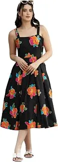 BollycluesWomen’s Rayon Floral Maxi Dress for Women | Soft & Breathable Fabric | Sleeveless Square Neck Fit & Flare Dress | Stylish Casual, Summer & Vacation Wear
