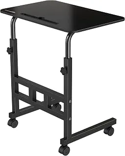 Amazon Basics Adjustable Height Wooden Table with Wheels | Portable Multipurpose Table | Smooth Rolling Wheels | Perfect Posture Adjustment | Trolly Laptop Table (Black)