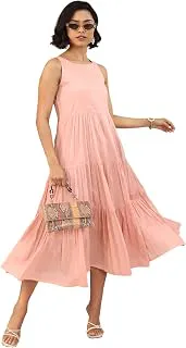LibasSolid Cotton Fit and Flare Dress for Women