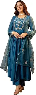 NermosaWomen Embroidery Solid A-Line Kurta and Pant Set with Dupatta