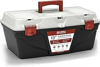 BUILDSKILL13" Small Tool Box for Home | Convenient Top Lids & Removable Tool Tray | Secure Latch Lock | Key Hole | Heavy Duty Impact Resistant Body | Ideal Repair Toolbox for DIY & Professional Use