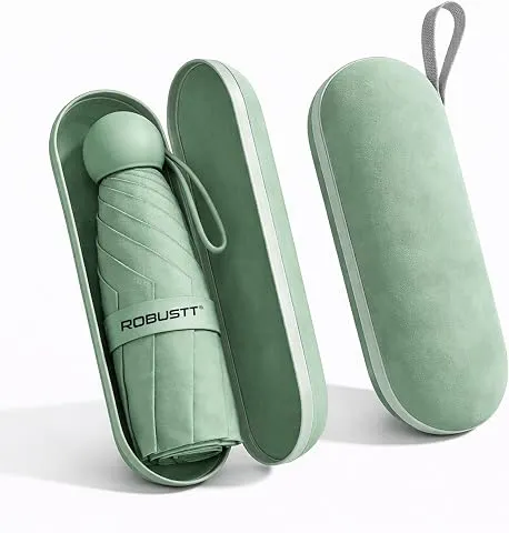 RobusttCapsule Mini Foldable Travel Umbrella | Light Green | UPF 50+ UV & Rain Protection | 3 Fold Compact | for Women, Men & Kids | Windproof, Waterproof, Pocket-Size with Storage Case