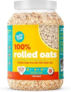 Yogabar 100% Rolled Oats 1 kg Jar | Premium Golden Rolled Oats, Gluten Free with High Fibre, Non GMO | Healthy Food with No Added Sugar | Diet Food for Weight Management