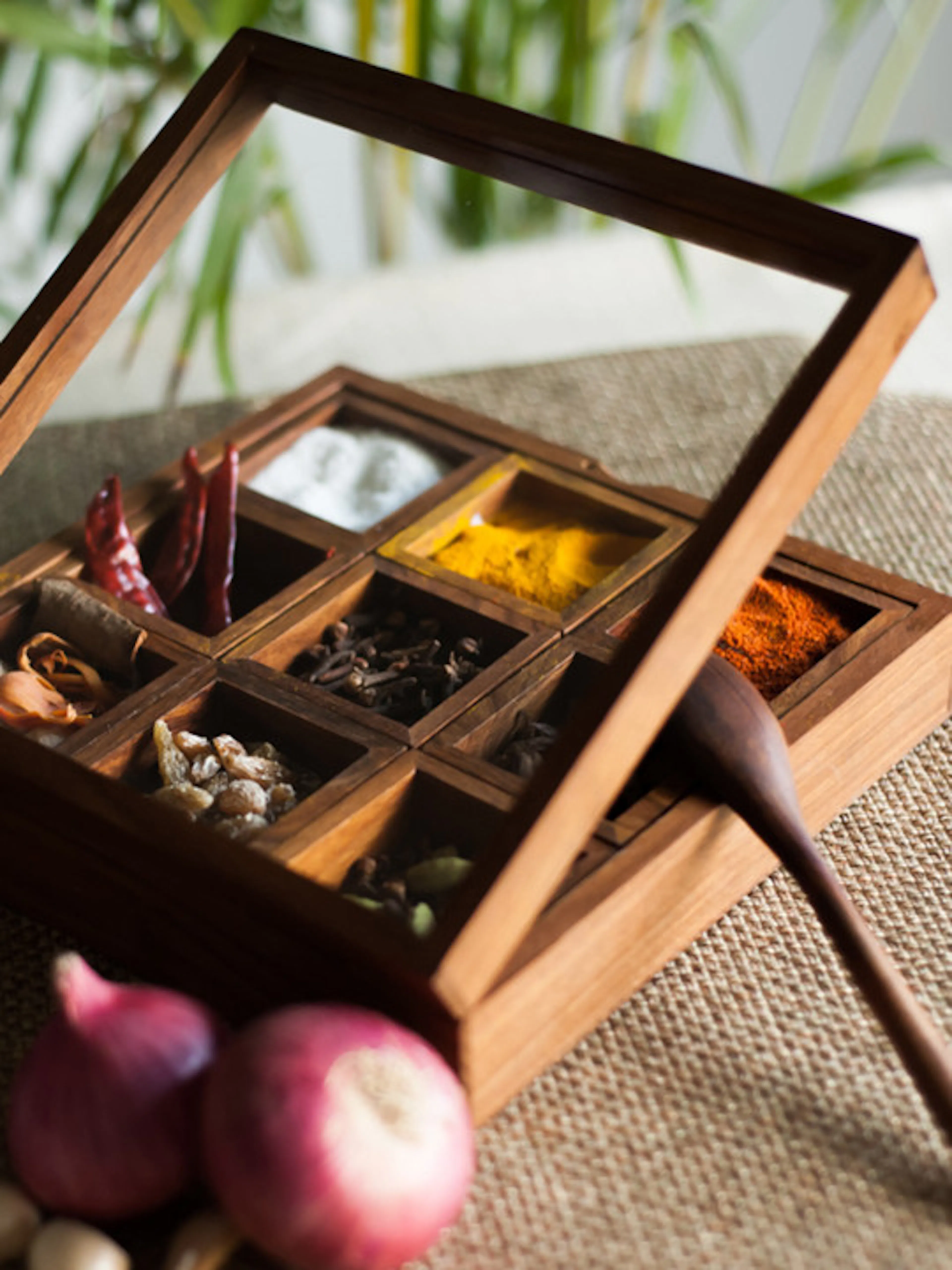 ExclusiveLane Brown Sheesham Wood Spice Box With Container & Spoon