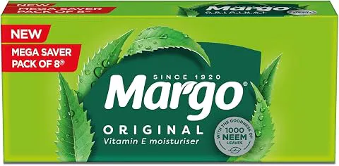 Margo Original Neem Soap 125gm X 8 | Powered With Goodness of 1000 Natural Neem Leaves | Soap for Clear and Beautiful Skin | Infused with Vitamin E for Moisturising