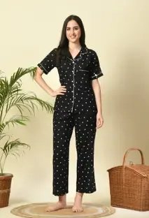 DreamBe Women Printed Black Night Suit Set