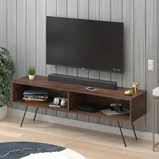 BLUEWUD Averyl Engineering Wood TV Entertainment Unit Set Top Box Stand/TV Cabinet Panel with Shelves for Books & Décor Display Unit with Black Pencil Legs, Ideal for 55 Inches (Brown Maple)