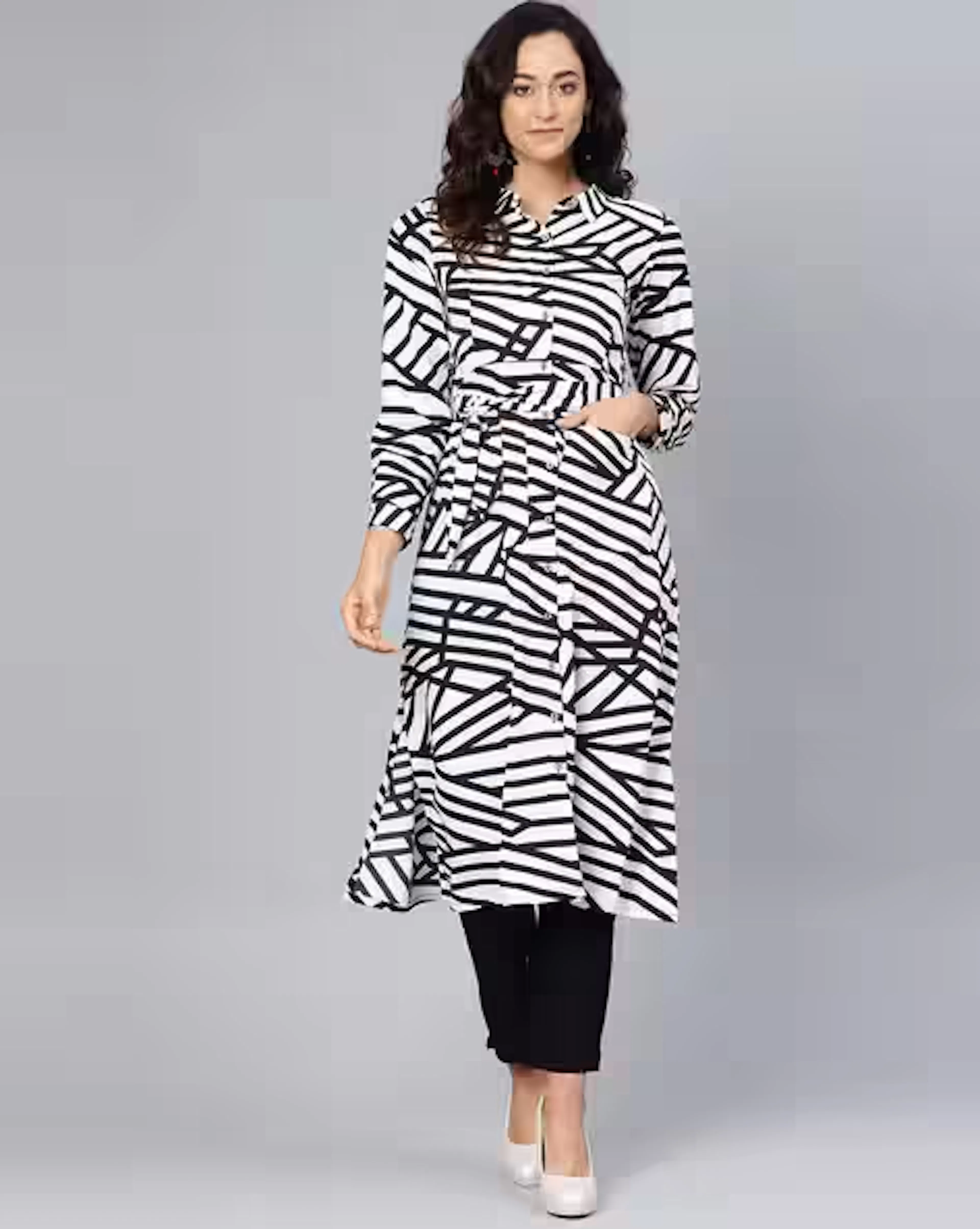 Printed Button-Down Straight Kurta with Tie-Up