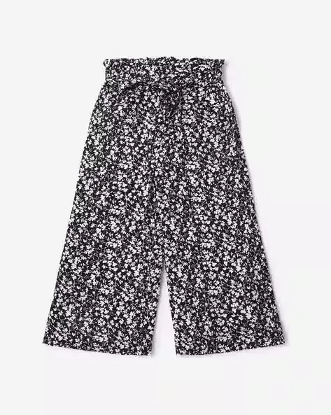 Floral Print Culottes with Waist Tie-Up
