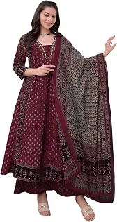 ANNI DESIGNERWomen's Pure Cotton Anarkali Kurta Set for Women with Dupatta & Plazzo – Hand Block Print Suit Set | Stylish Dress | Cotton Kurta Set for Women
