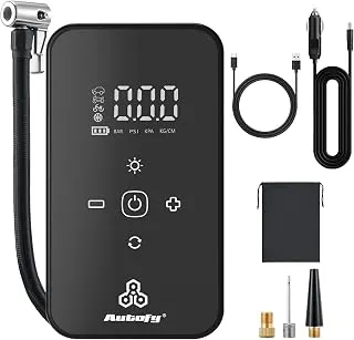 Autofy AirBit 2 Years WARRANT'Y Dual Power Mode Battery & Corded [22mm Cylinder Most Heavy Duty] 140PSI Car Tyre Inflator Pump - 90W Copper Motor - 4500mAh Mobile Power Bank - 4 Mins Fast Inflation