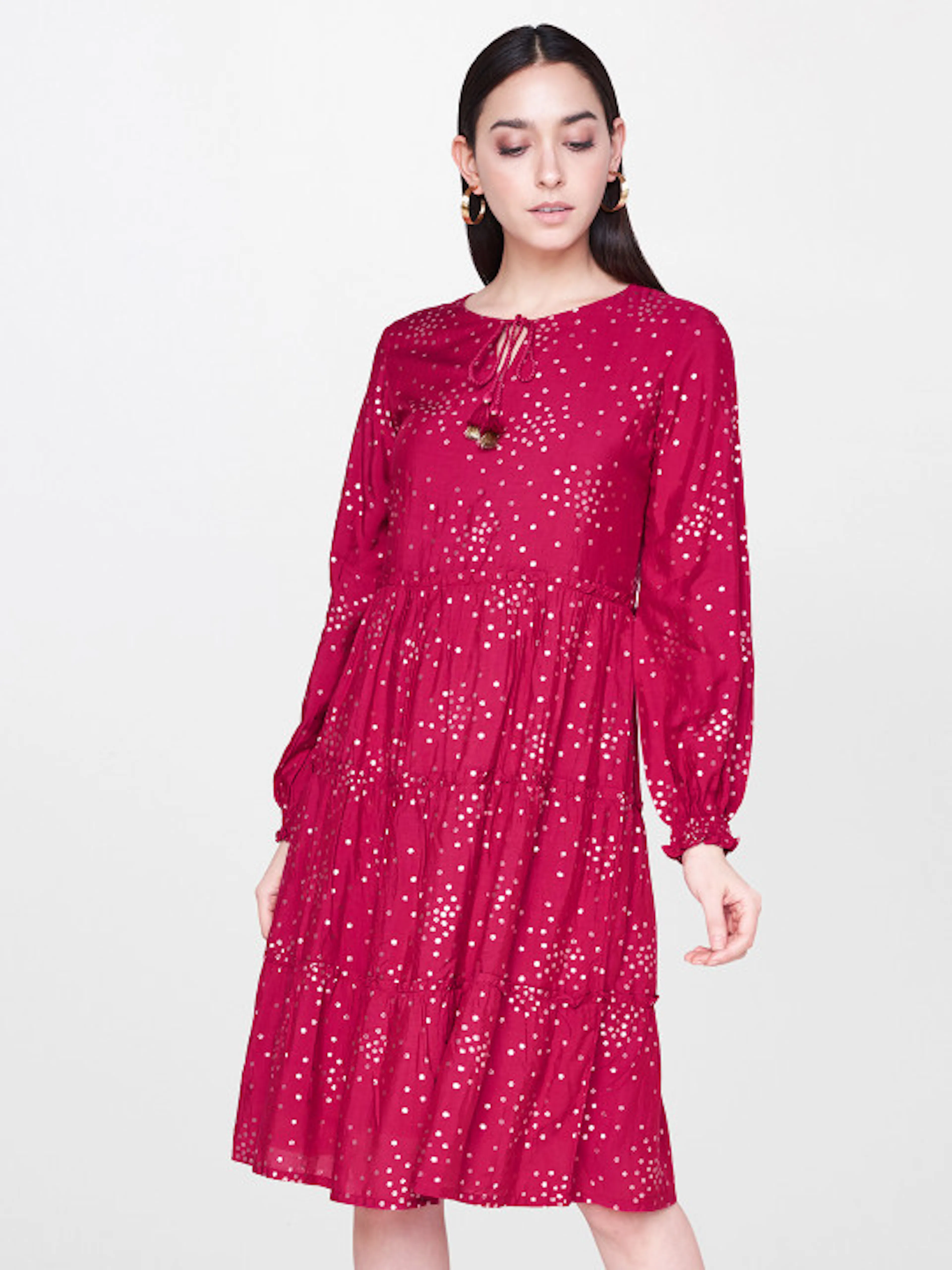 AND Women Pink Printed Fit and Flare Dress