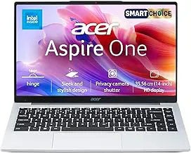 Acer Smartchoice Aspire One, Intel Core Celeron N4500, Office 2024 + M365 Basic, 12GB LPDDR4X / 256GB SSD, 14.0"/35.56cm TN HD Display, Win 11 Home, Pure Silver, 1.3KG, A114-45, Thin and Light Laptop